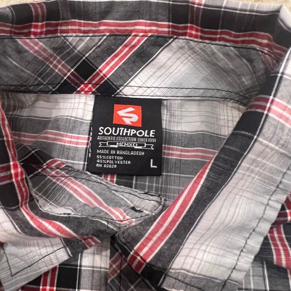 SOUTHPOLE Mens Long Sleeve Plaid Button Up Shirt Gray Red Black‎ Size L - Picture 5 of 5